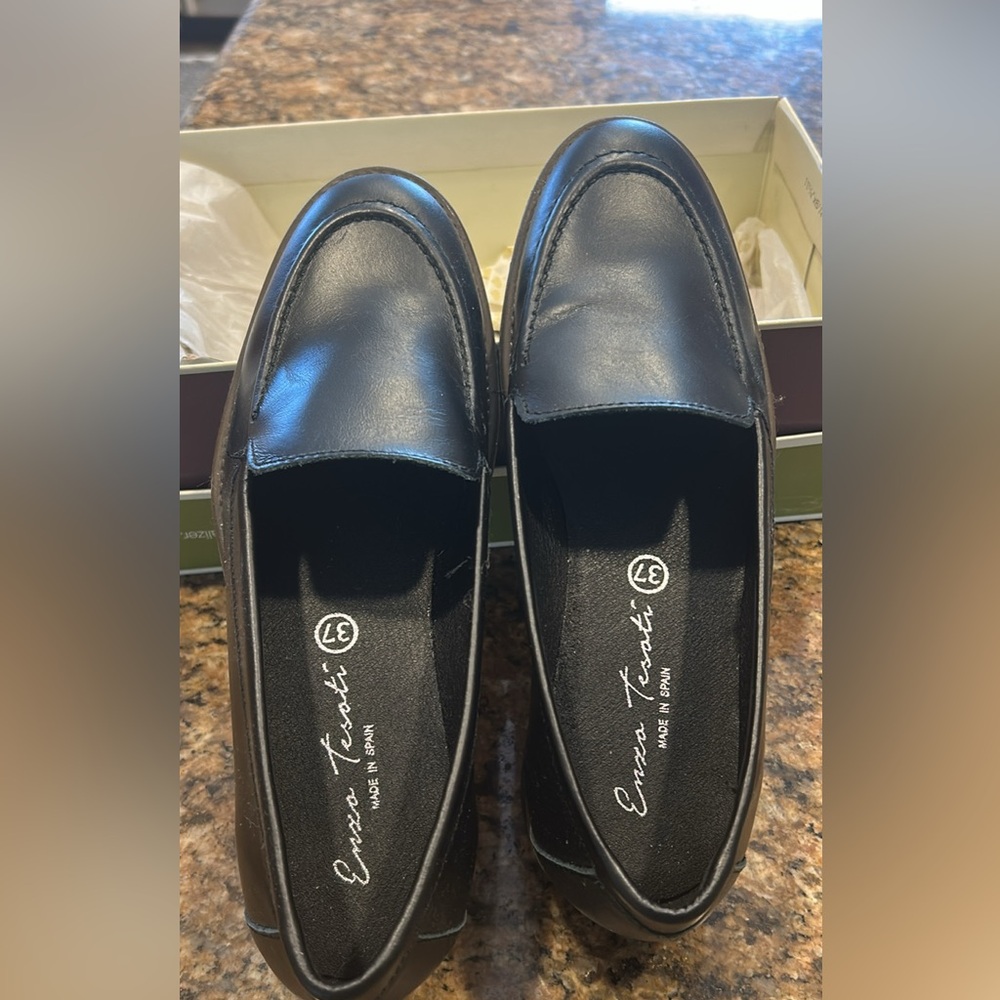 Black Leather womens Loafers